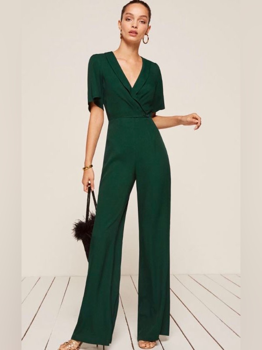 Reformation Alice Wide Leg Jumpsuit in Emerald Green Size 6
